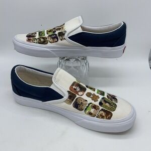 VANS Slip-On Canvas Loafers Women's‎ Size 8.5 Golden Doodle Dog Cream/Navy EUC